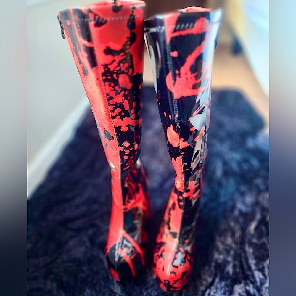 RARE Dolls Kill Black Bloody Knee High Platform Boots Size 8